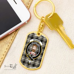 ScotsTee Shop Scottish Menzies Black White Ancient Clan Crest Dog Tag Pendant Tartan Luxury Keychain - Personalized Engraving