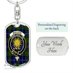 ScotsTee Shop Scottish MacLeod of Harris Modern Clan Crest Dog Tag Pendant Tartan Luxury Keychain - Personalized Engraving
