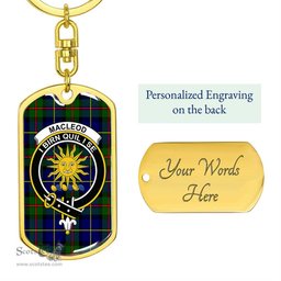 ScotsTee Shop Scottish MacLeod of Harris Modern Clan Crest Dog Tag Pendant Tartan Luxury Keychain - Personalized Engraving
