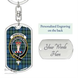 ScotsTee Shop Scottish Robertson Hunting Ancient Clan Crest Dog Tag Pendant Tartan Luxury Keychain - Personalized Engraving