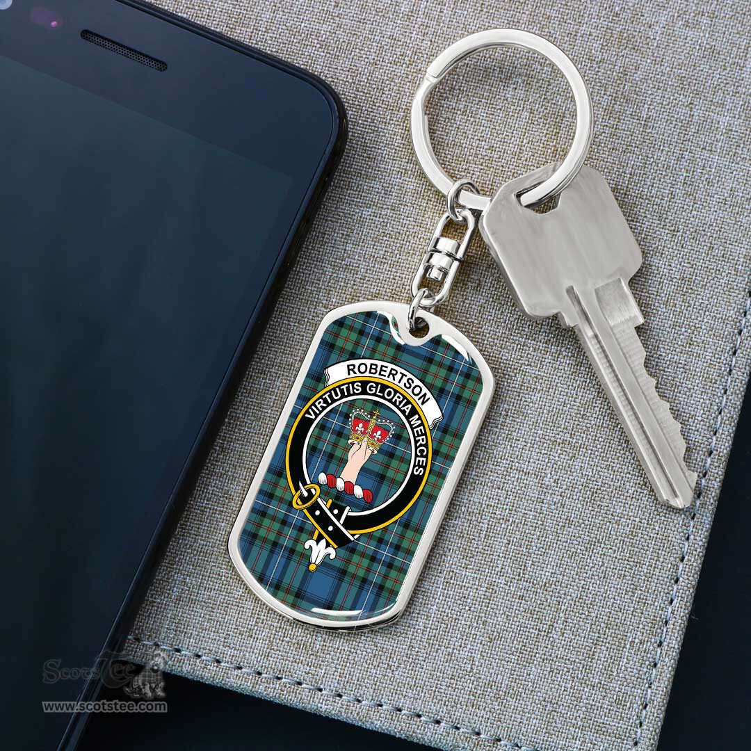ScotsTee Shop Scottish Robertson Hunting Ancient Clan Crest Dog Tag Pendant Tartan Luxury Keychain - Personalized Engraving