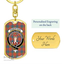 ScotsTee Shop Scottish Robertson Ancient Clan Crest Dog Tag Pendant Tartan Luxury Keychain - Personalized Engraving
