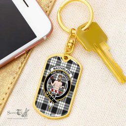 ScotsTee Shop Scottish MacFarlane Black White Ancient Clan Crest Dog Tag Pendant Tartan Luxury Keychain - Personalized Engraving