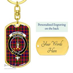 ScotsTee Shop Scottish MacIntyre Modern Clan Crest Dog Tag Pendant Tartan Luxury Keychain - Personalized Engraving