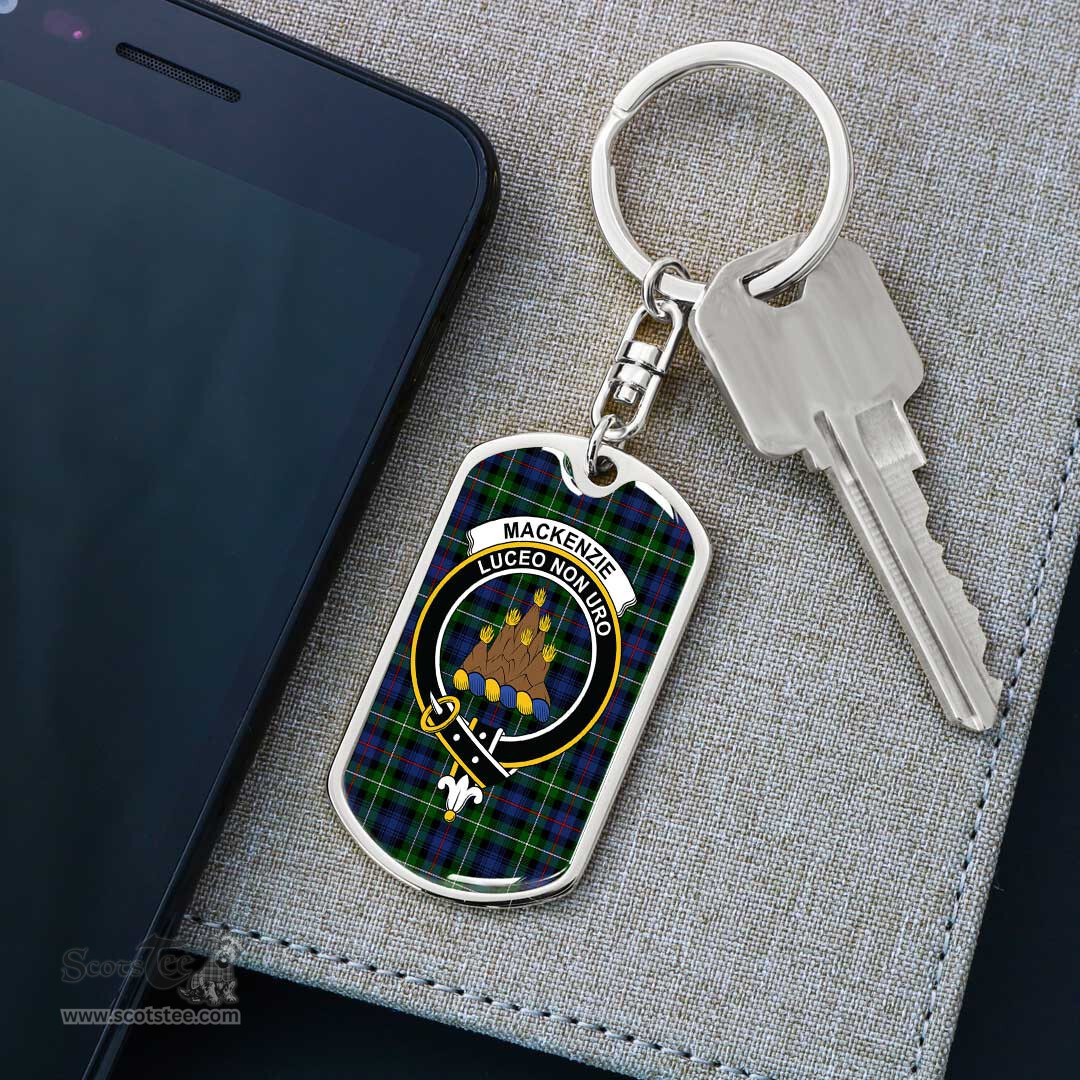 ScotsTee Shop Scottish MacKenzie Modern Clan Crest Dog Tag Pendant Tartan Luxury Keychain - Personalized Engraving