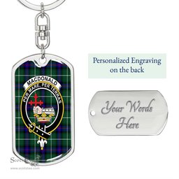 ScotsTee Shop Scottish MacDonald of the Isles Hunting Modern Clan Crest Dog Tag Pendant Tartan Luxury Keychain - Personalized Engraving