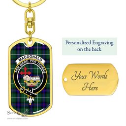 ScotsTee Shop Scottish MacDonald of the Isles Hunting Modern Clan Crest Dog Tag Pendant Tartan Luxury Keychain - Personalized Engraving