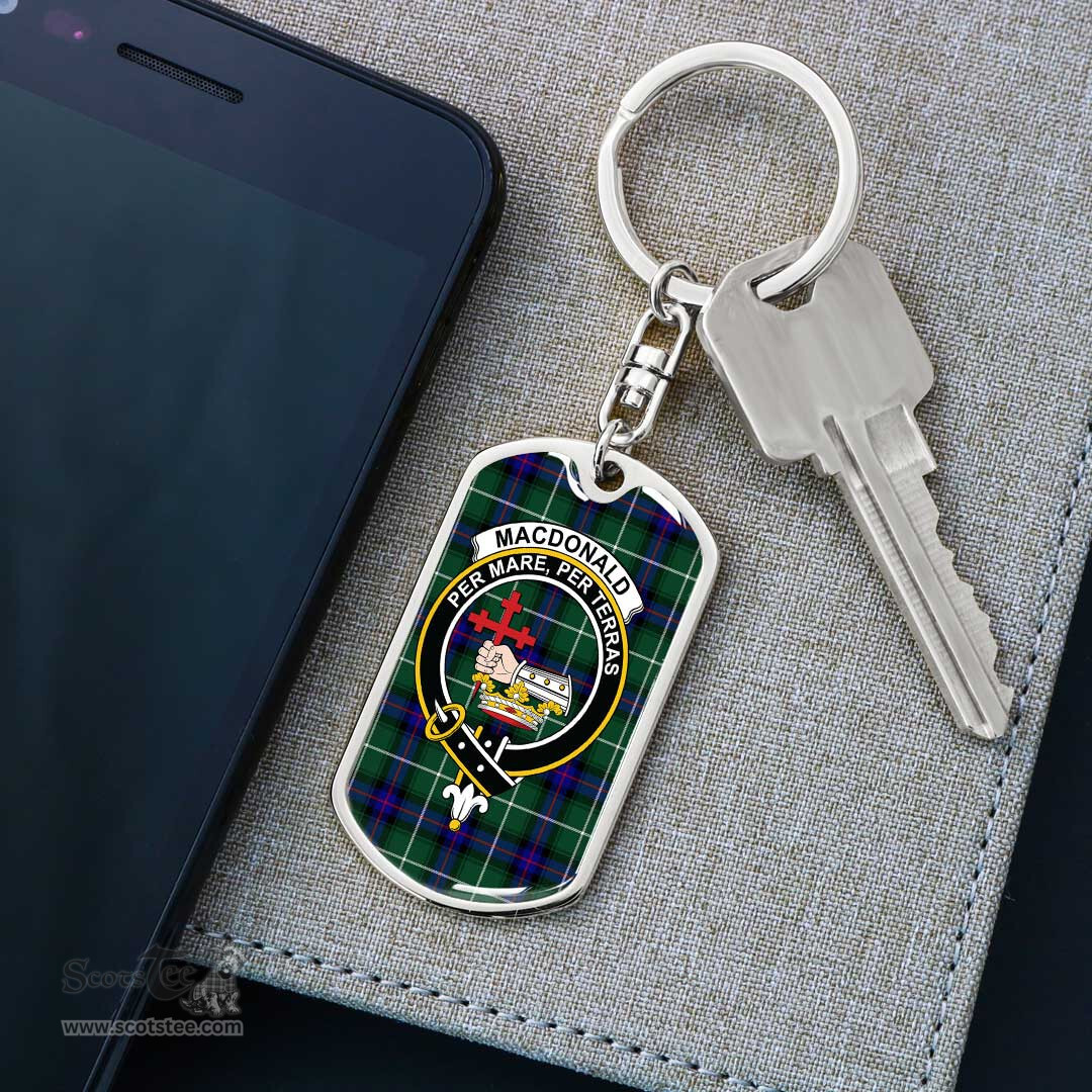 ScotsTee Shop Scottish MacDonald of the Isles Hunting Modern Clan Crest Dog Tag Pendant Tartan Luxury Keychain - Personalized Engraving
