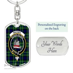 ScotsTee Shop Scottish MacNeil of Colonsay Modern Clan Crest Dog Tag Pendant Tartan Luxury Keychain - Personalized Engraving