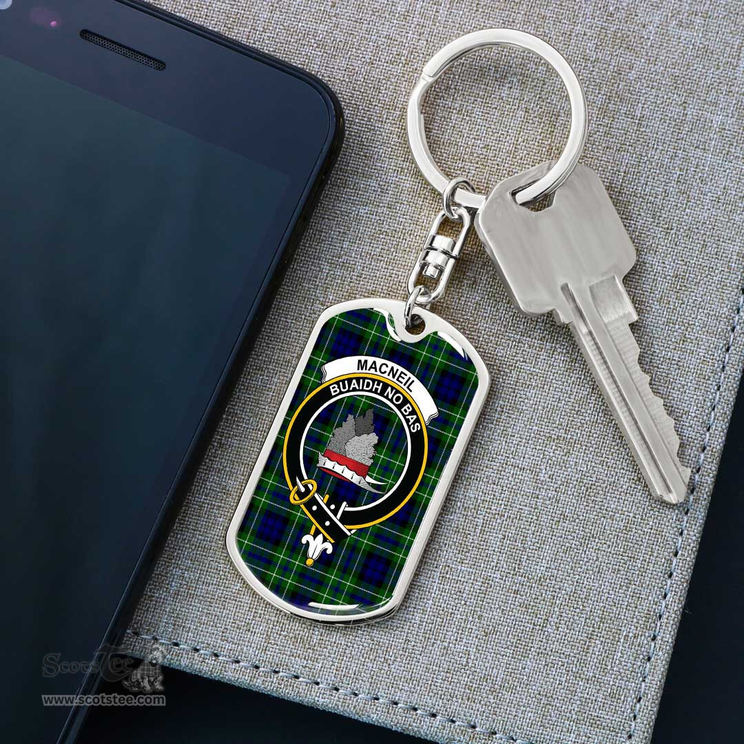 ScotsTee Shop Scottish MacNeil of Colonsay Modern Clan Crest Dog Tag Pendant Tartan Luxury Keychain - Personalized Engraving