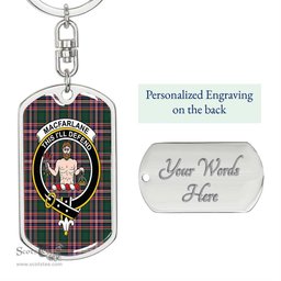 ScotsTee Shop Scottish MacFarlane Hunting Modern Clan Crest Dog Tag Pendant Tartan Luxury Keychain - Personalized Engraving