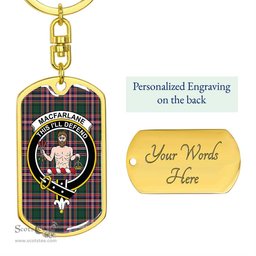 ScotsTee Shop Scottish MacFarlane Hunting Modern Clan Crest Dog Tag Pendant Tartan Luxury Keychain - Personalized Engraving