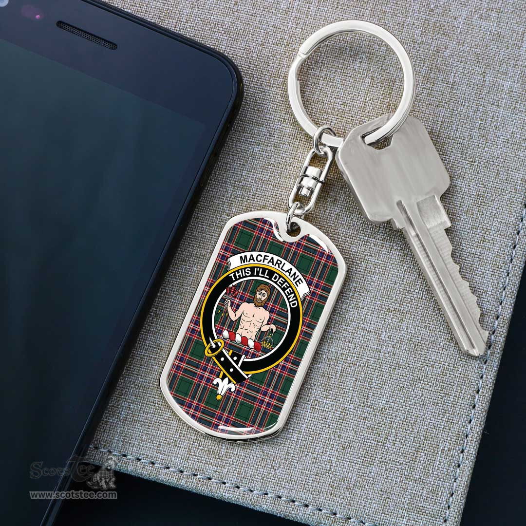 ScotsTee Shop Scottish MacFarlane Hunting Modern Clan Crest Dog Tag Pendant Tartan Luxury Keychain - Personalized Engraving