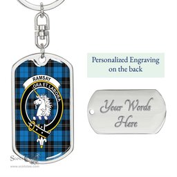 ScotsTee Shop Scottish Ramsay Blue Ancient Clan Crest Dog Tag Pendant Tartan Luxury Keychain - Personalized Engraving