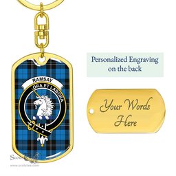 ScotsTee Shop Scottish Ramsay Blue Ancient Clan Crest Dog Tag Pendant Tartan Luxury Keychain - Personalized Engraving