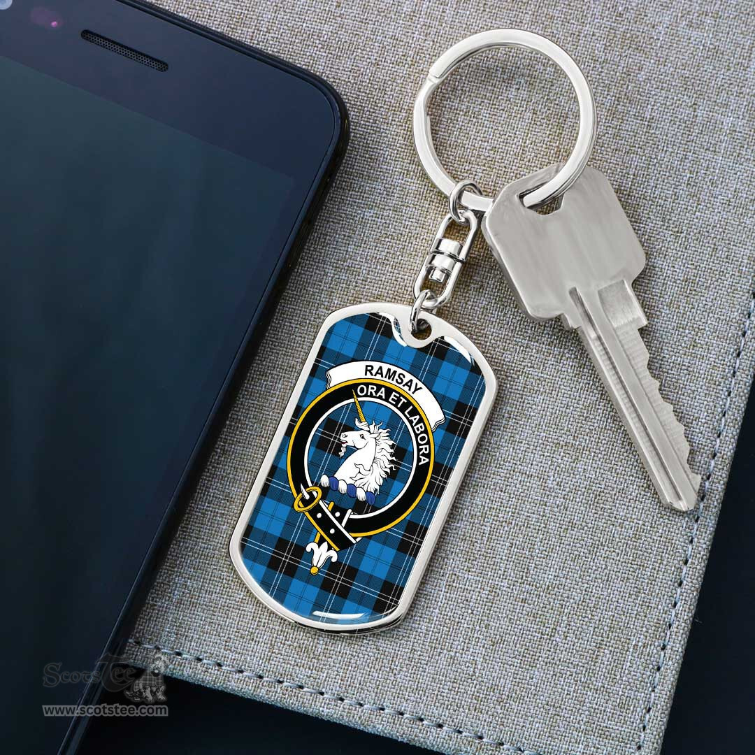 ScotsTee Shop Scottish Ramsay Blue Ancient Clan Crest Dog Tag Pendant Tartan Luxury Keychain - Personalized Engraving