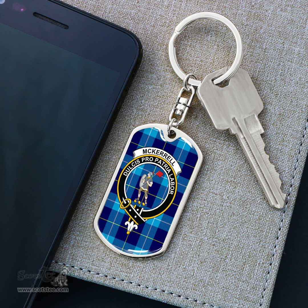 ScotsTee Shop Scottish McKerrell Clan Crest Dog Tag Pendant Tartan Luxury Keychain - Personalized Engraving