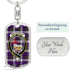 ScotsTee Shop Scottish MacDonald Dress Modern Clan Crest Dog Tag Pendant Tartan Luxury Keychain - Personalized Engraving