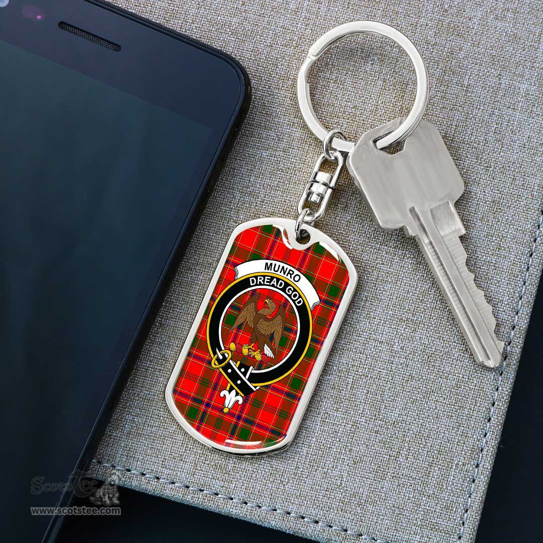 ScotsTee Shop Scottish Munro Modern Clan Crest Dog Tag Pendant Tartan Luxury Keychain - Personalized Engraving