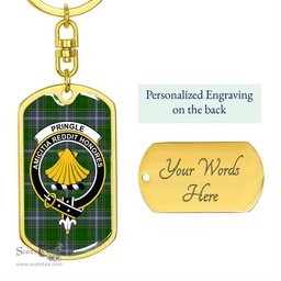 ScotsTee Shop Scottish Pringle Clan Crest Dog Tag Pendant Tartan Luxury Keychain - Personalized Engraving