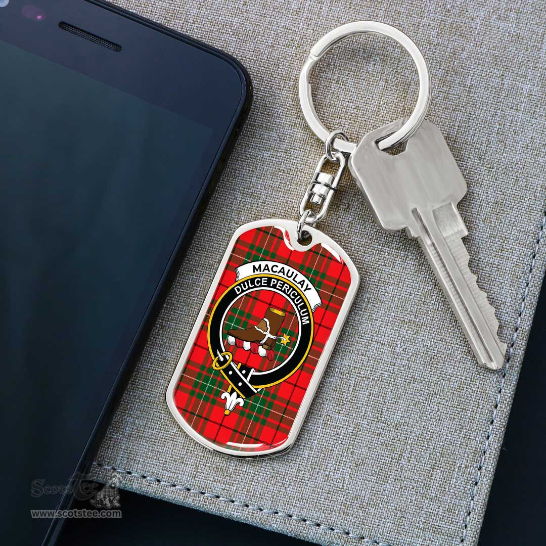 ScotsTee Shop Scottish MacAulay Modern Clan Crest Dog Tag Pendant Tartan Luxury Keychain - Personalized Engraving