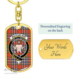 ScotsTee Shop Scottish MacFarlane Ancient Clan Crest Dog Tag Pendant Tartan Luxury Keychain - Personalized Engraving