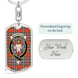 ScotsTee Shop Scottish MacFarlane Ancient Clan Crest Dog Tag Pendant Tartan Luxury Keychain - Personalized Engraving