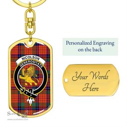 ScotsTee Shop Scottish Nicolson Ancient Clan Crest Dog Tag Pendant Tartan Luxury Keychain - Personalized Engraving