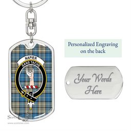 ScotsTee Shop Scottish Napier Ancient Clan Crest Dog Tag Pendant Tartan Luxury Keychain - Personalized Engraving