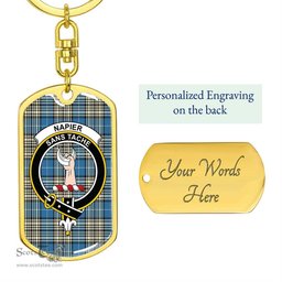 ScotsTee Shop Scottish Napier Ancient Clan Crest Dog Tag Pendant Tartan Luxury Keychain - Personalized Engraving