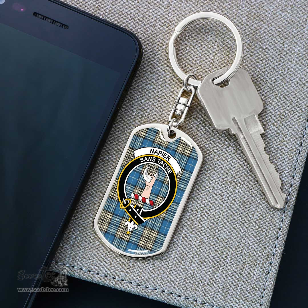 ScotsTee Shop Scottish Napier Ancient Clan Crest Dog Tag Pendant Tartan Luxury Keychain - Personalized Engraving