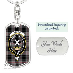 ScotsTee Shop Scottish Moffat Modern Clan Crest Dog Tag Pendant Tartan Luxury Keychain - Personalized Engraving