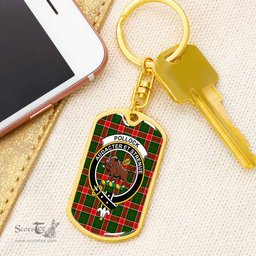 ScotsTee Shop Scottish Pollock Modern Clan Crest Dog Tag Pendant Tartan Luxury Keychain - Personalized Engraving