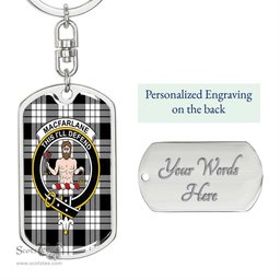 ScotsTee Shop Scottish MacFarlane Black White Clan Crest Dog Tag Pendant Tartan Luxury Keychain - Personalized Engraving