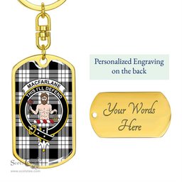 ScotsTee Shop Scottish MacFarlane Black White Clan Crest Dog Tag Pendant Tartan Luxury Keychain - Personalized Engraving