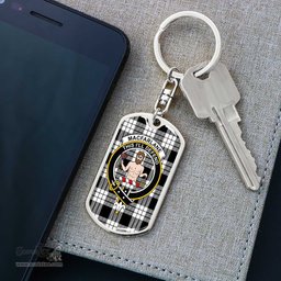 ScotsTee Shop Scottish MacFarlane Black White Clan Crest Dog Tag Pendant Tartan Luxury Keychain - Personalized Engraving