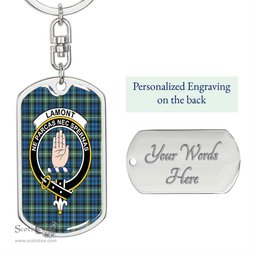 ScotsTee Shop Scottish Lamont Ancient Clan Crest Dog Tag Pendant Tartan Luxury Keychain - Personalized Engraving