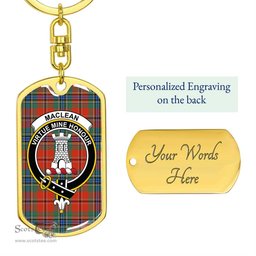 ScotsTee Shop Scottish MacLean of Duart Ancient Clan Crest Dog Tag Pendant Tartan Luxury Keychain - Personalized Engraving