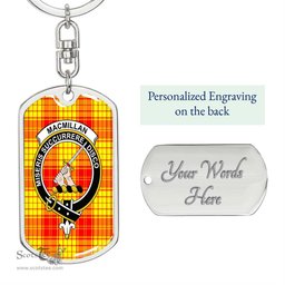 ScotsTee Shop Scottish MacMillan Clan Clan Crest Dog Tag Pendant Tartan Luxury Keychain - Personalized Engraving