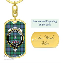 ScotsTee Shop Scottish Morrison Ancient Clan Crest Dog Tag Pendant Tartan Luxury Keychain - Personalized Engraving
