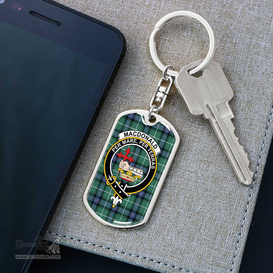 ScotsTee Shop Scottish MacDonald of the Isles Hunting Ancient Clan Crest Dog Tag Pendant Tartan Luxury Keychain - Personalized Engraving