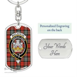 ScotsTee Shop Scottish MacLachlan Weathered Clan Crest Dog Tag Pendant Tartan Luxury Keychain - Personalized Engraving