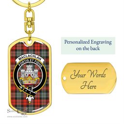 ScotsTee Shop Scottish MacLachlan Weathered Clan Crest Dog Tag Pendant Tartan Luxury Keychain - Personalized Engraving