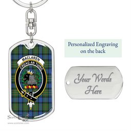 ScotsTee Shop Scottish MacLaren Ancient Clan Crest Dog Tag Pendant Tartan Luxury Keychain - Personalized Engraving