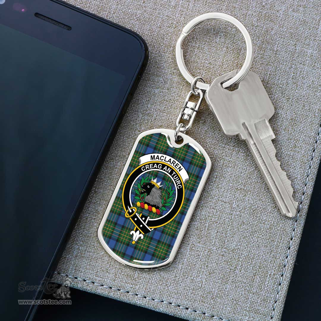 ScotsTee Shop Scottish MacLaren Ancient Clan Crest Dog Tag Pendant Tartan Luxury Keychain - Personalized Engraving