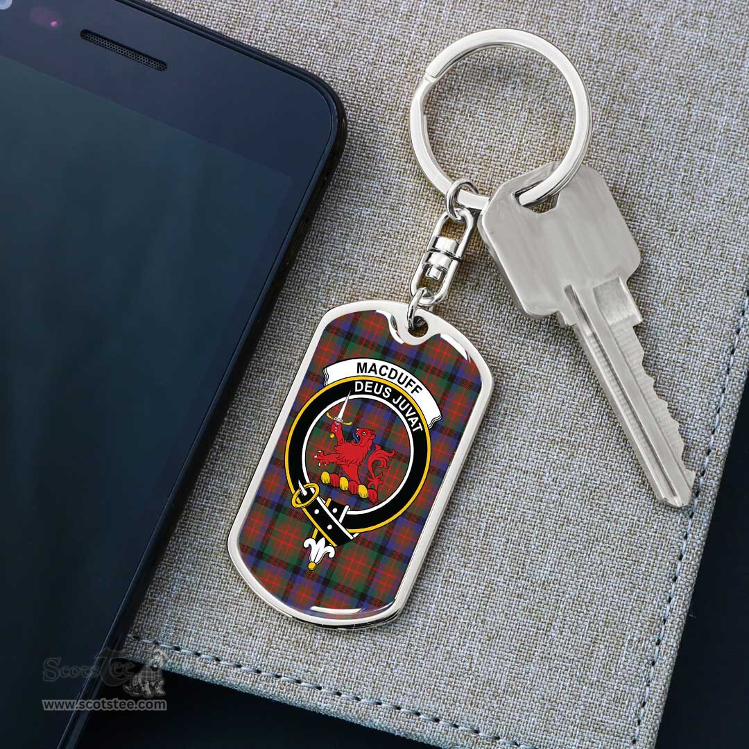 ScotsTee Shop Scottish MacDuff Hunting Modern Clan Crest Dog Tag Pendant Tartan Luxury Keychain - Personalized Engraving
