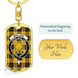 ScotsTee Shop Scottish MacLeod of Lewis Ancient Clan Crest Dog Tag Pendant Tartan Luxury Keychain - Personalized Engraving