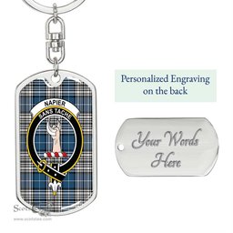 ScotsTee Shop Scottish Napier Modern Clan Crest Dog Tag Pendant Tartan Luxury Keychain - Personalized Engraving