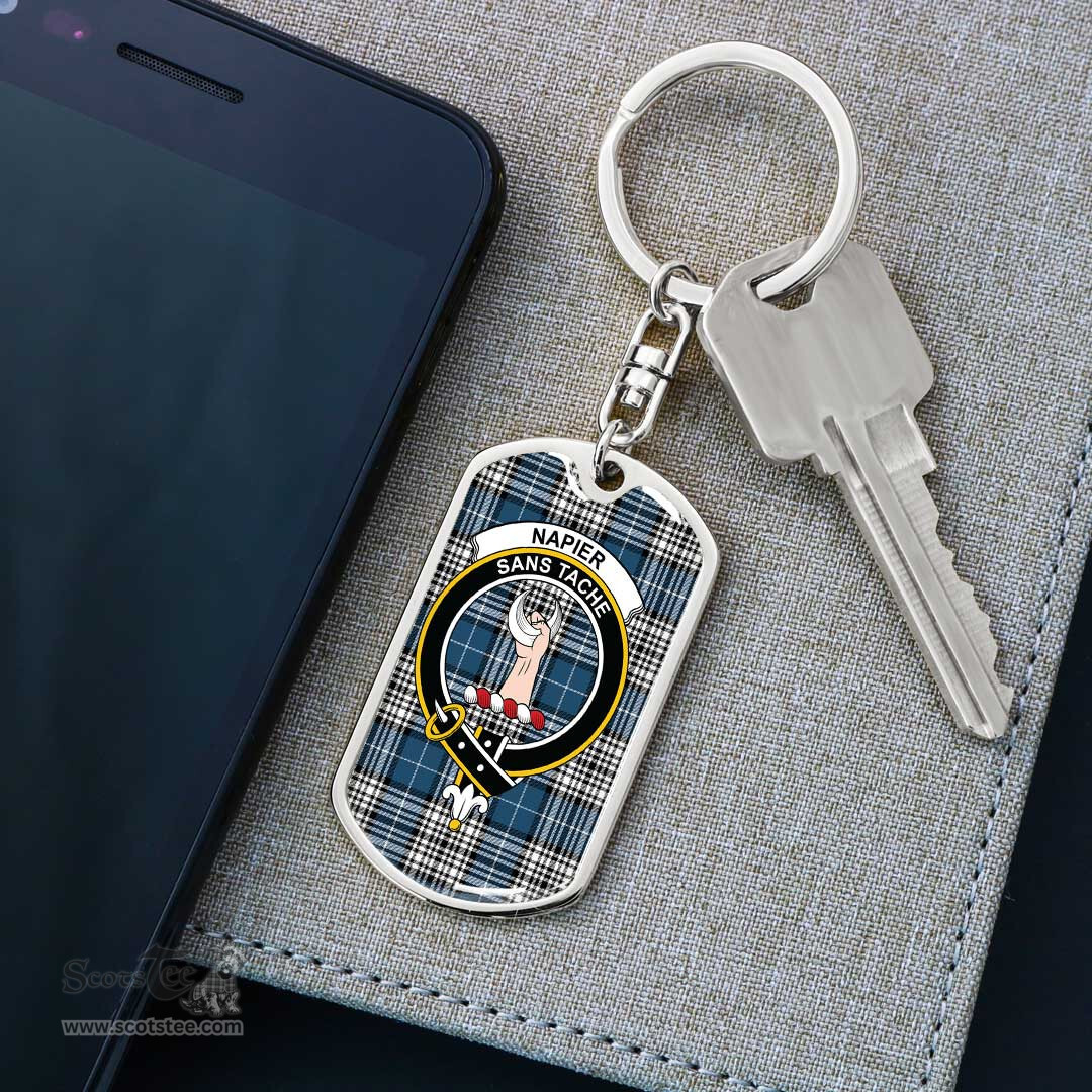 ScotsTee Shop Scottish Napier Modern Clan Crest Dog Tag Pendant Tartan Luxury Keychain - Personalized Engraving