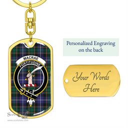 ScotsTee Shop Scottish MacRae Hunting Modern Clan Crest Dog Tag Pendant Tartan Luxury Keychain - Personalized Engraving